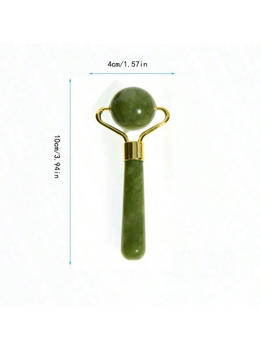 1pc Natural Jade Roller Massager Ball Bearing Types Jade Roller Facial Ridged Roller Skin Massage Roller Face Tool Natural Jade With Slightly Different