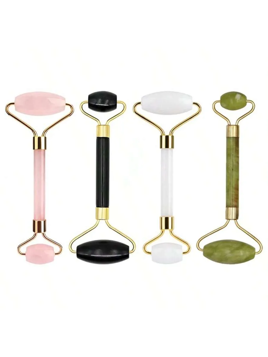 1pc Natural Jade Roller Massager Ball Bearing Types Jade Roller Facial Ridged Roller Skin Massage Roller Face Tool Natural Jade With Slightly Different