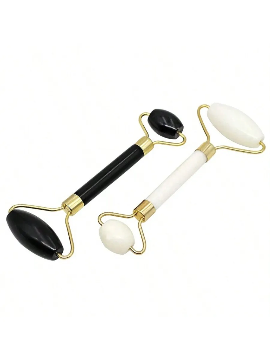 1pc Natural Jade Roller Massager Ball Bearing Types Jade Roller Facial Ridged Roller Skin Massage Roller Face Tool Natural Jade With Slightly Different