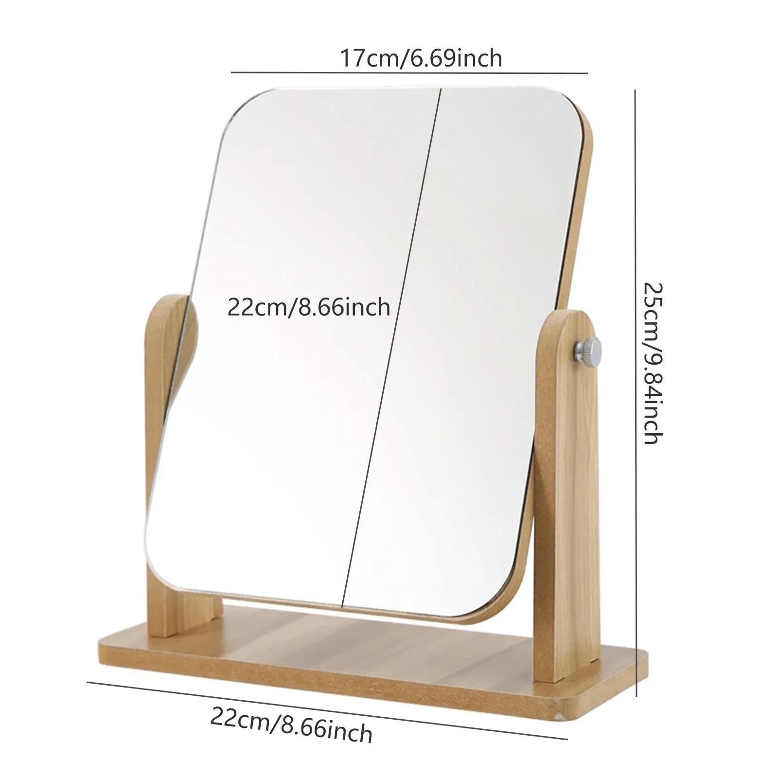 360 Degree Wooden Base Desktop Vanity Mirror