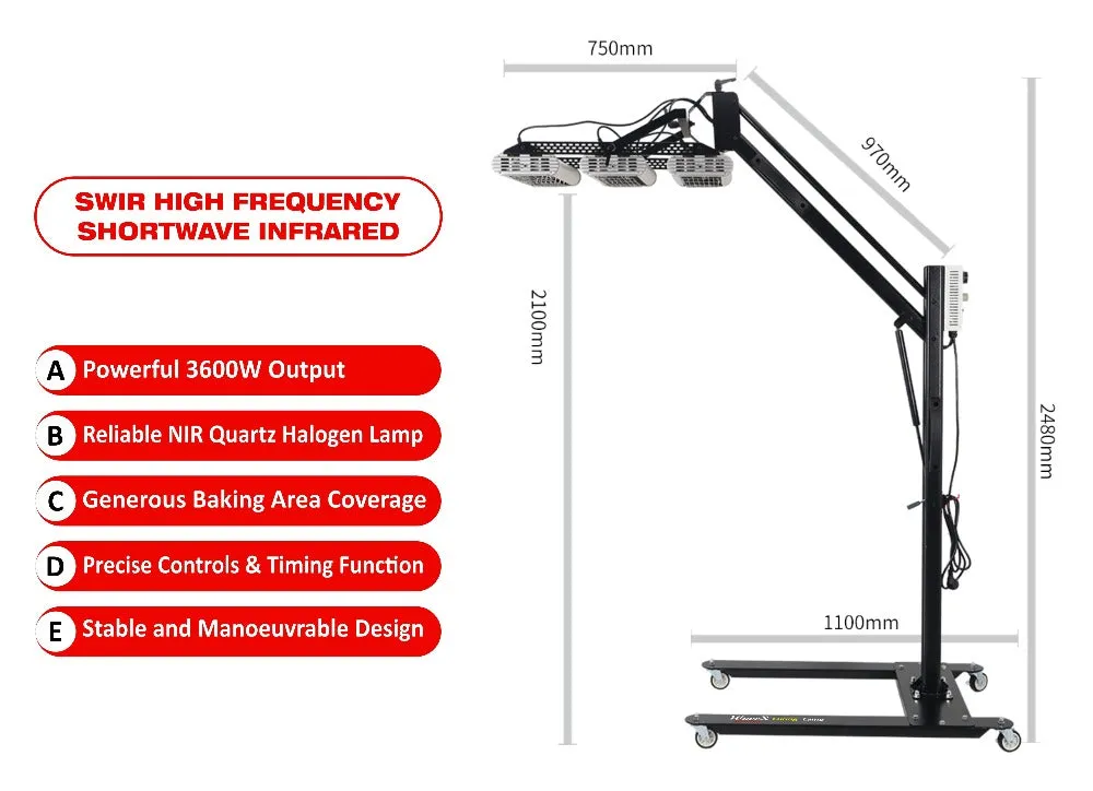 3600W Shortwave Infrared Curing Lamp for Ceramic Coating | Fast & Efficient Cure in 15 Minutes | Reliable NIR Quartz Halogen Lamp | Wide Coverage for Detailing Centers | Precise Control & Stability