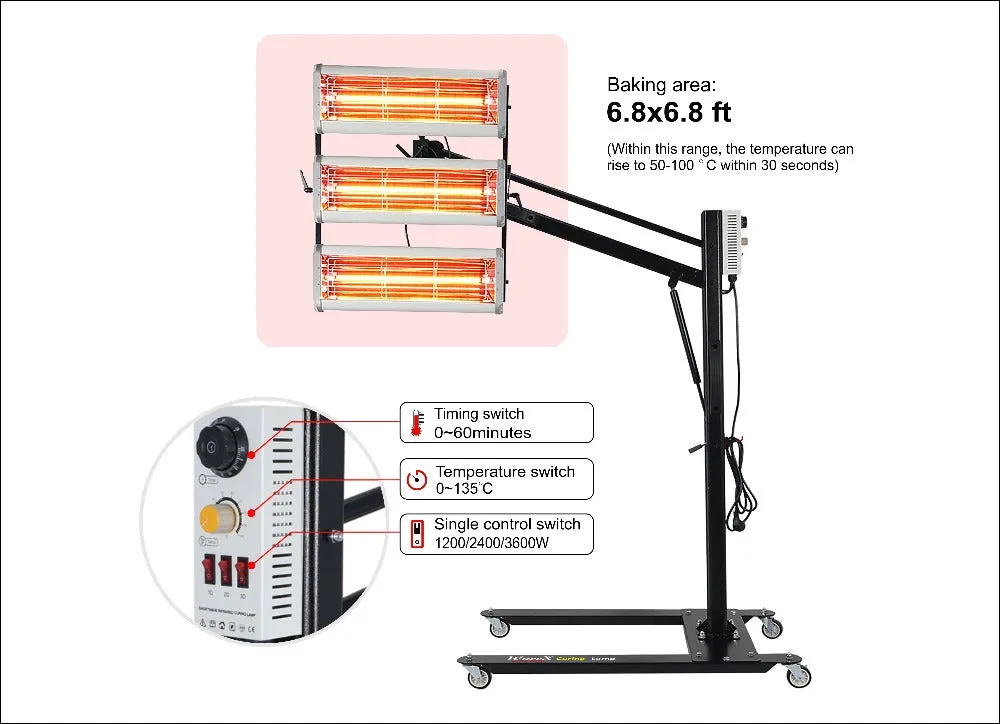 3600W Shortwave Infrared Curing Lamp for Ceramic Coating | Fast & Efficient Cure in 15 Minutes | Reliable NIR Quartz Halogen Lamp | Wide Coverage for Detailing Centers | Precise Control & Stability