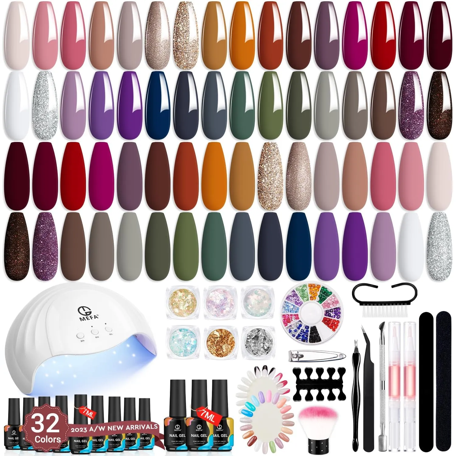 56-Piece Professional Gel Nail Polish Set with 48W LED Lamp & 32 Colors for DIY Manicure