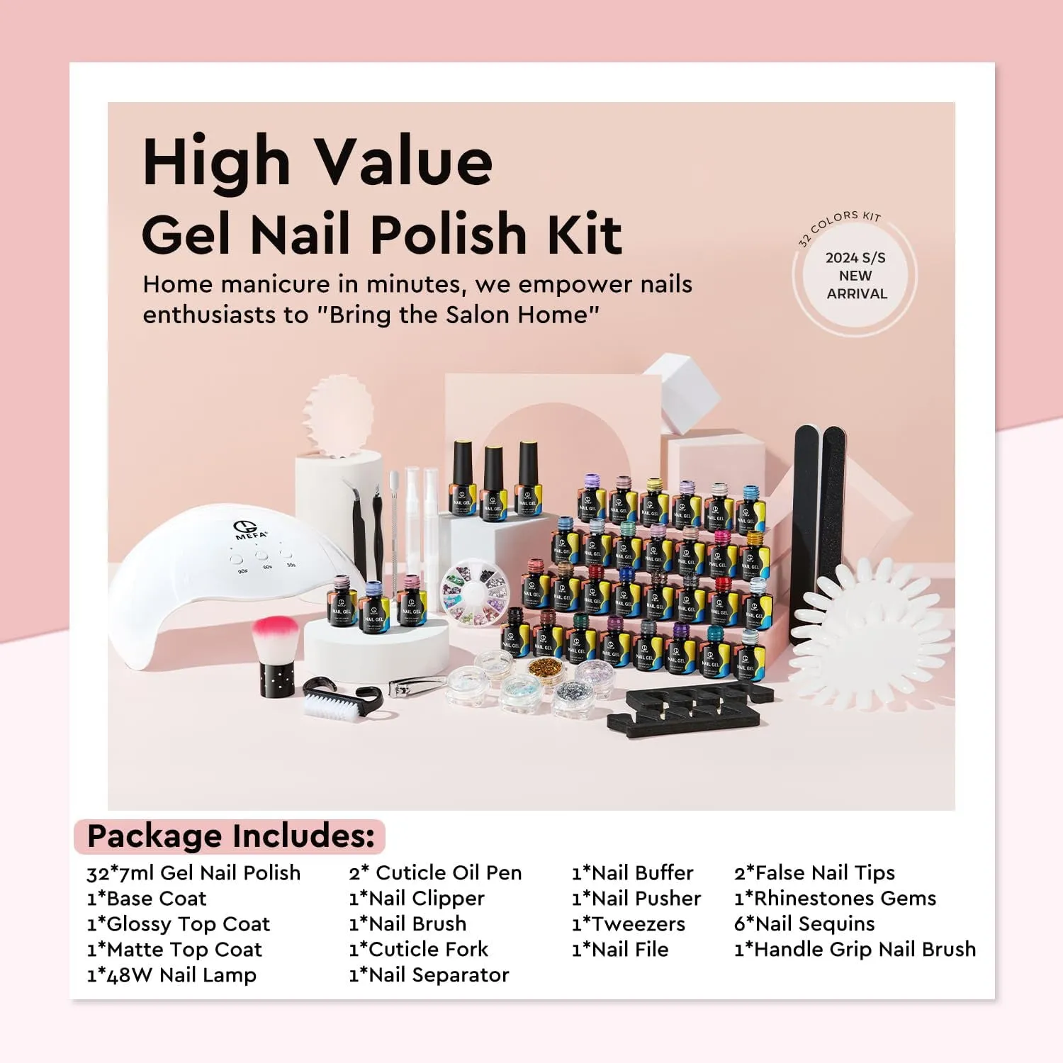 56-Piece Professional Gel Nail Polish Set with 48W LED Lamp & 32 Colors for DIY Manicure