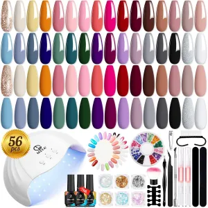 56-Piece Professional Gel Nail Polish Set with 48W LED Lamp & 32 Colors for DIY Manicure