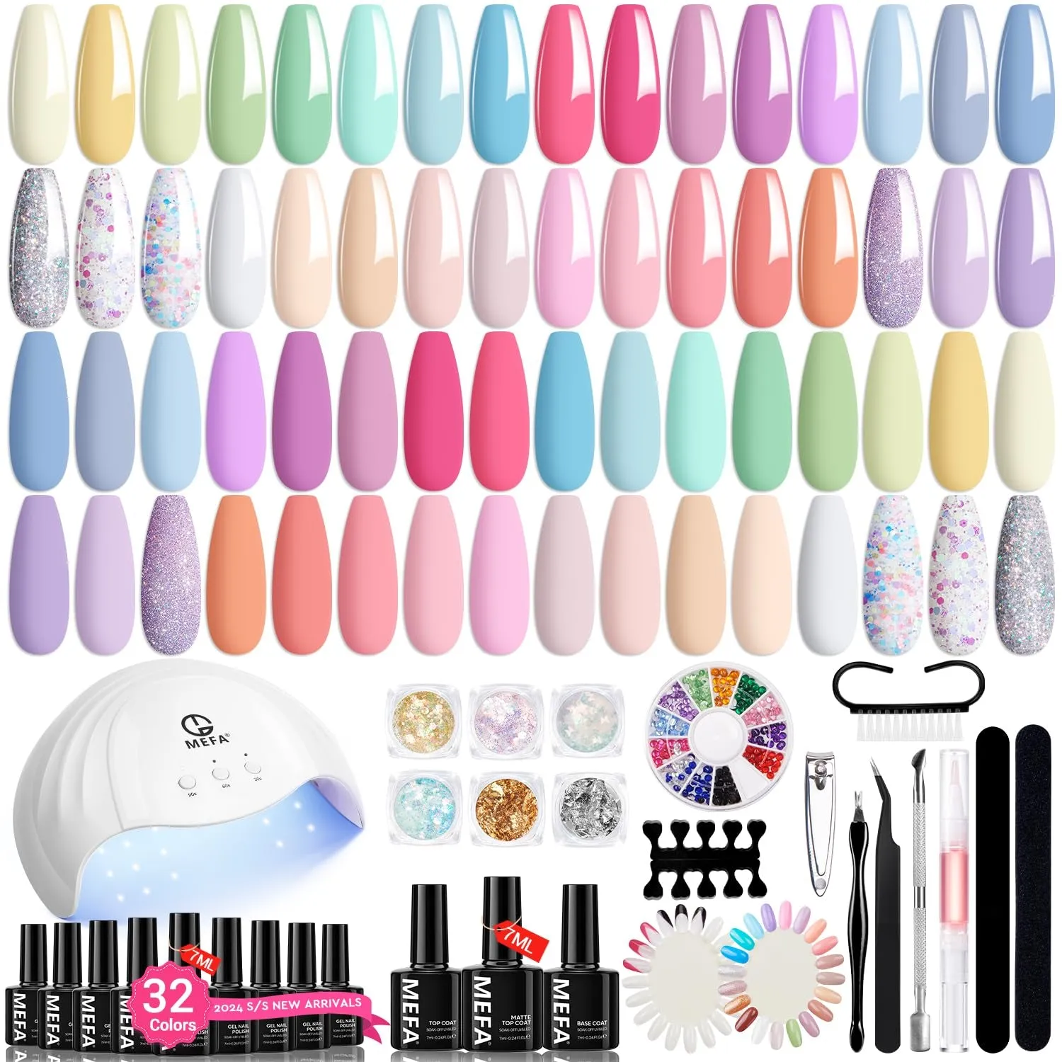 56-Piece Professional Gel Nail Polish Set with 48W LED Lamp & 32 Colors for DIY Manicure