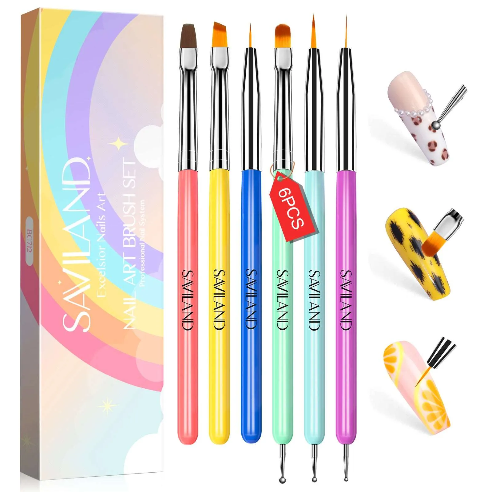 6pcs Rainbow Nail Art Brush Set