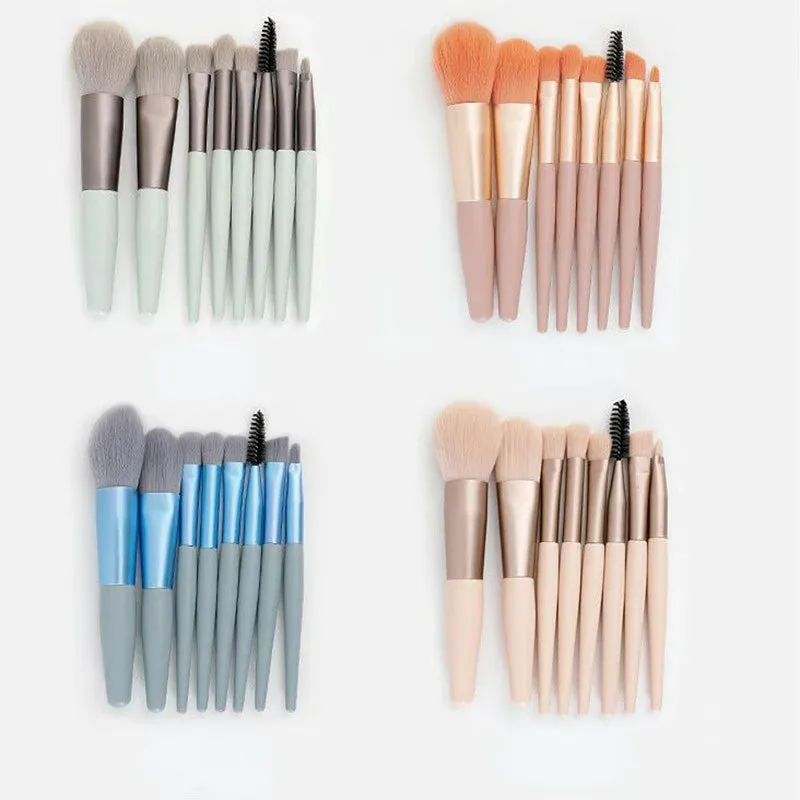 8pcs Fiber Wooden Handle Mini Makeup Brush Set