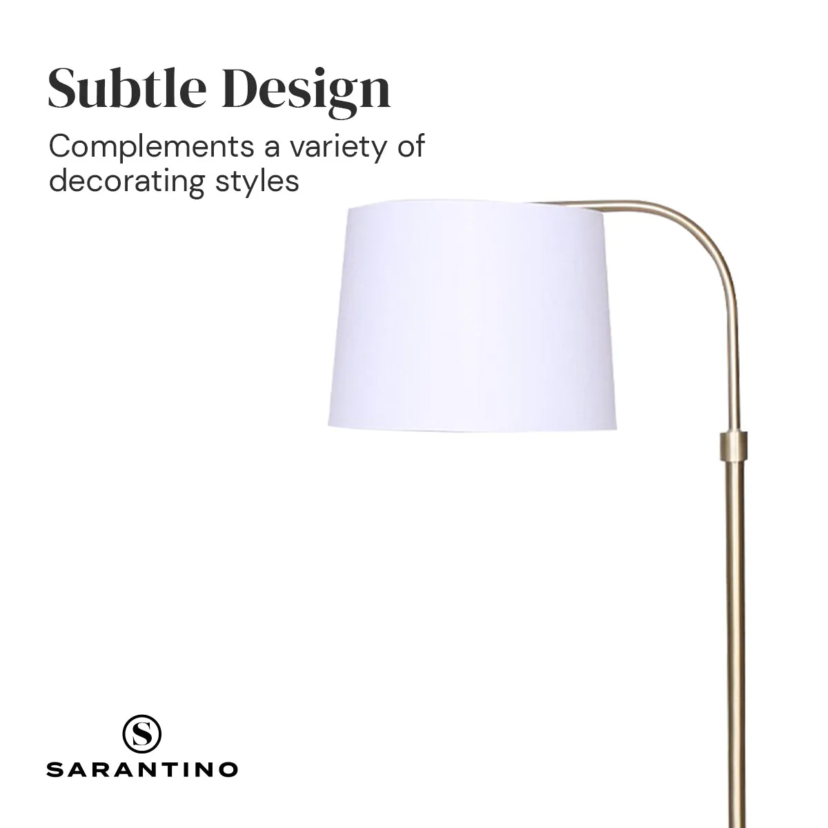 Adjustable Brass Floor Lamp, Weighted Base, Arched Pole - Sarantino