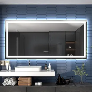 Apex 84" W x 40" H LED Bathroom Large Light Led Mirror,Anti Fog,Dimmable,Dual Lighting Mode,Tempered Glass