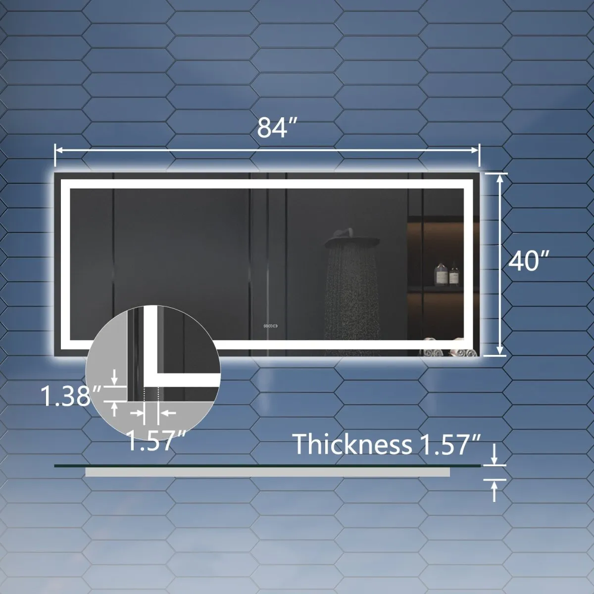 Apex 84" W x 40" H LED Bathroom Large Light Led Mirror,Anti Fog,Dimmable,Dual Lighting Mode,Tempered Glass