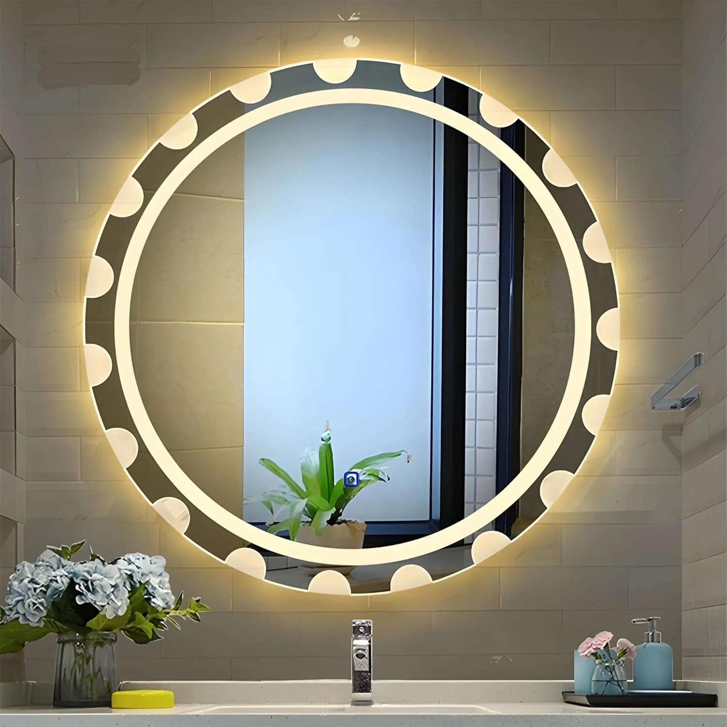 ARC homes 3D Modern Round Designed Wall Mounted Led Mirror with Touch Sensor | Bathroom Mirror with Led Lights | Long Mirror for Bedroom Washbasin Mirror (Triple Light, 21 x 21 Inch)