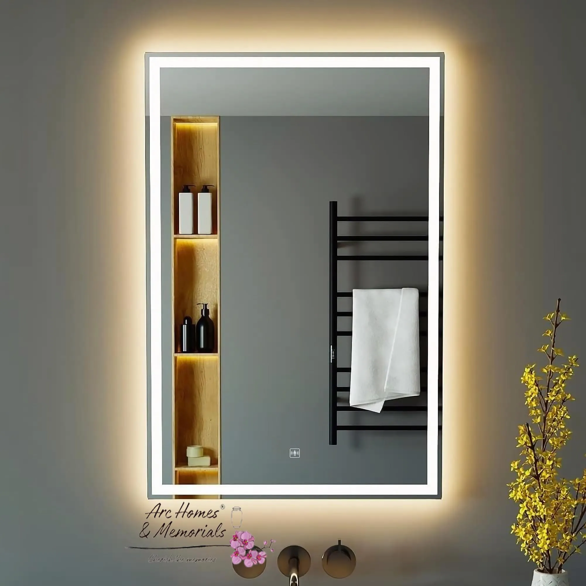 ARC homes Modern Wall Mounted Rectangular Backlit Led Mirror with Touch Sensor | Bathroom Mirror with Led Lights | Long Mirror for Bedroom Washbasin Lighting Mirror (Triple Light, 18 x 24 Inch)