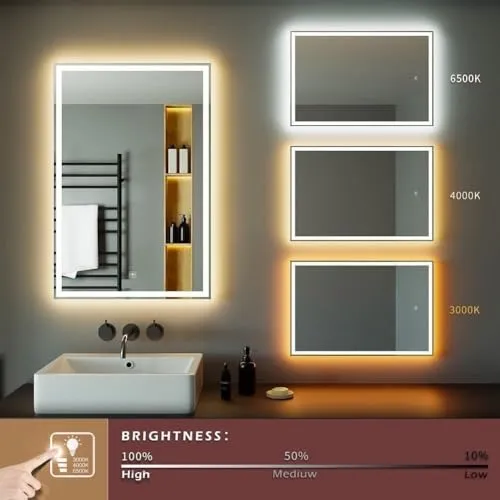 ARC homes Modern Wall Mounted Rectangular Backlit Led Mirror with Touch Sensor | Bathroom Mirror with Led Lights | Long Mirror for Bedroom Washbasin Lighting Mirror (Triple Light, 24 x 30 Inch)