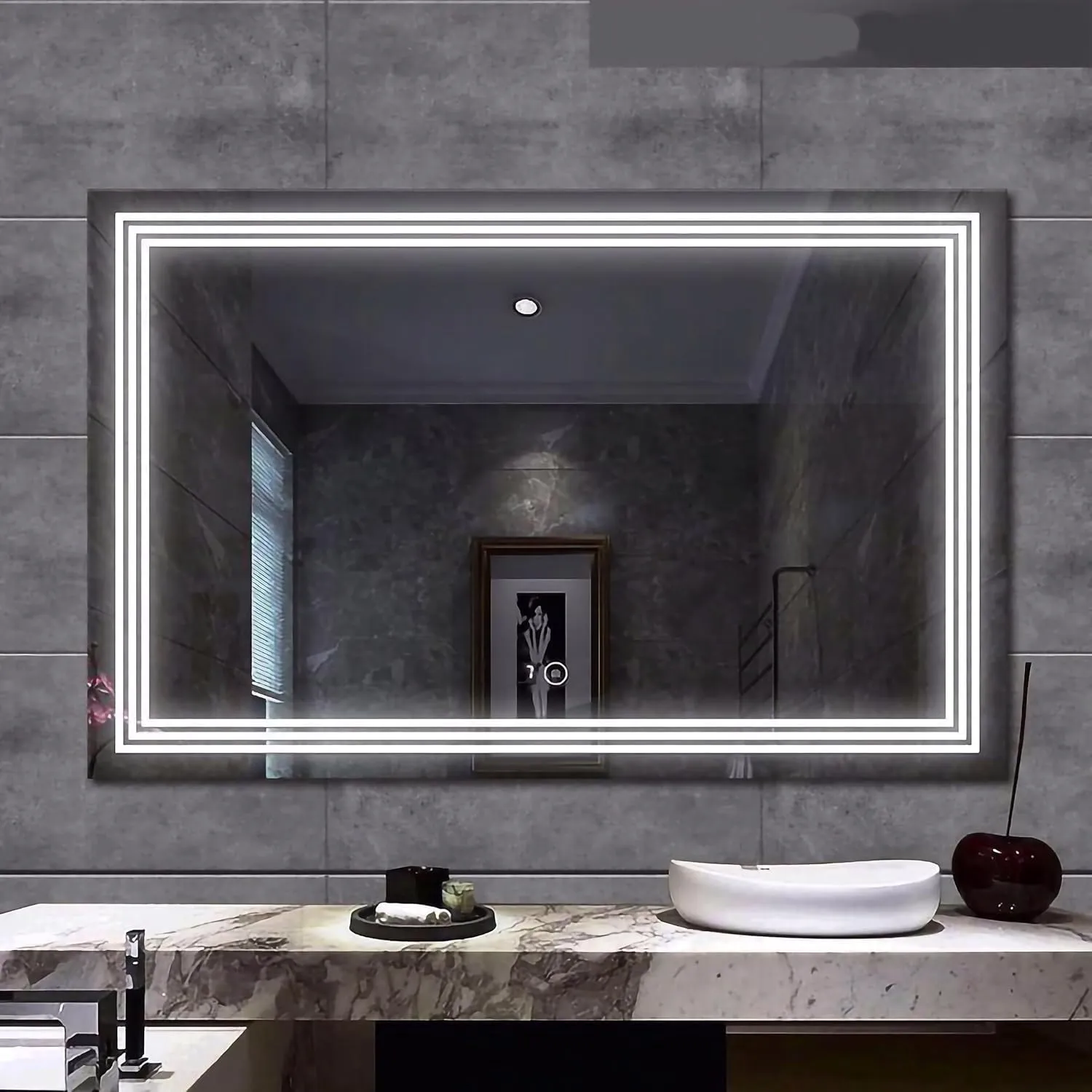 ARC homes Wall Mounted Rectangular Led Wall Mirror with Touch Sensor | Stylish Long Mirror for Home Mirror Bedroom Washbasin Lighting Bathroom Mirror with Led Lights (Triple Light, 15 x 18 Inch)