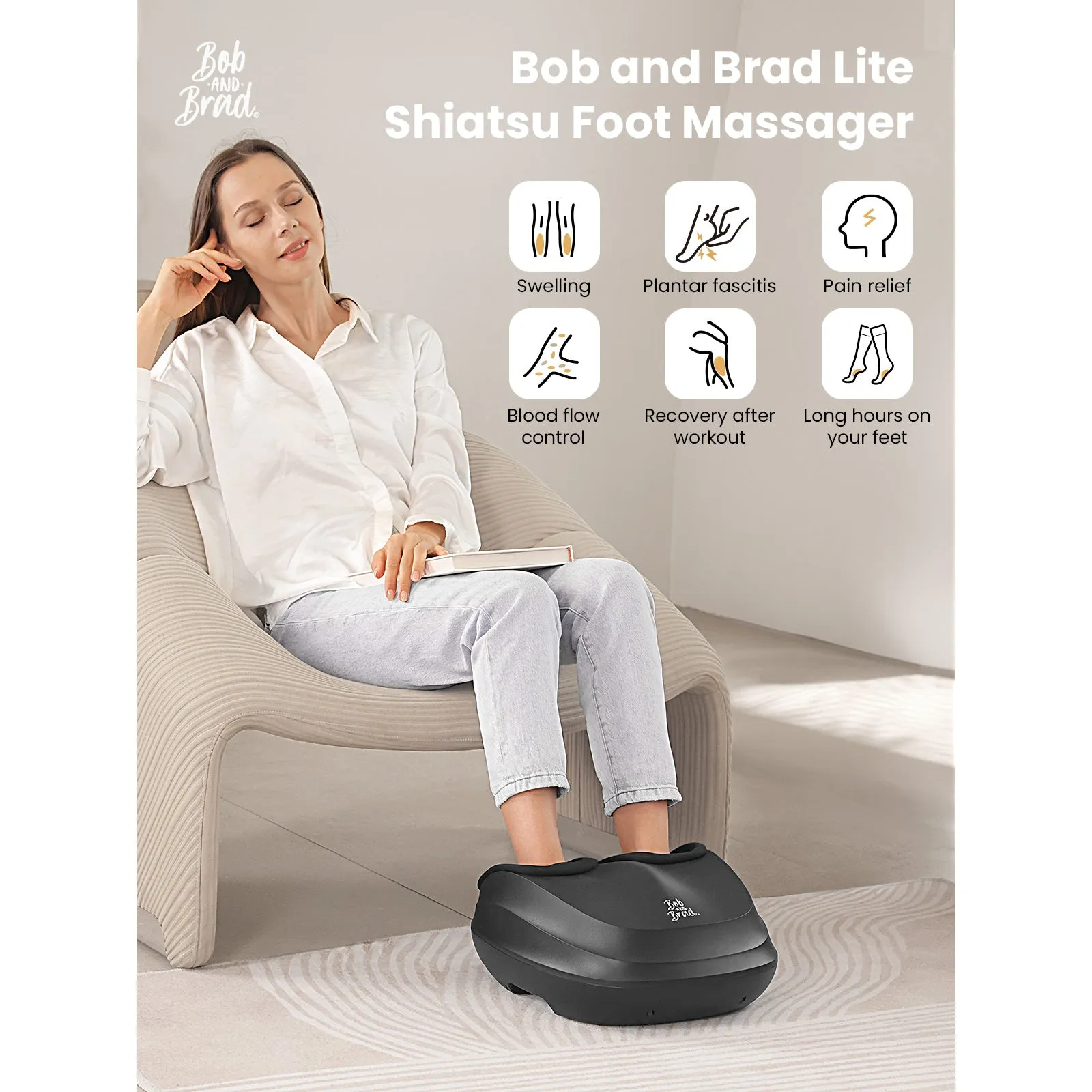 BOB AND BRAD Lite Shiatsu Foot Massager with Heat for Tired Foot Blood Circulation up to size 12, Black