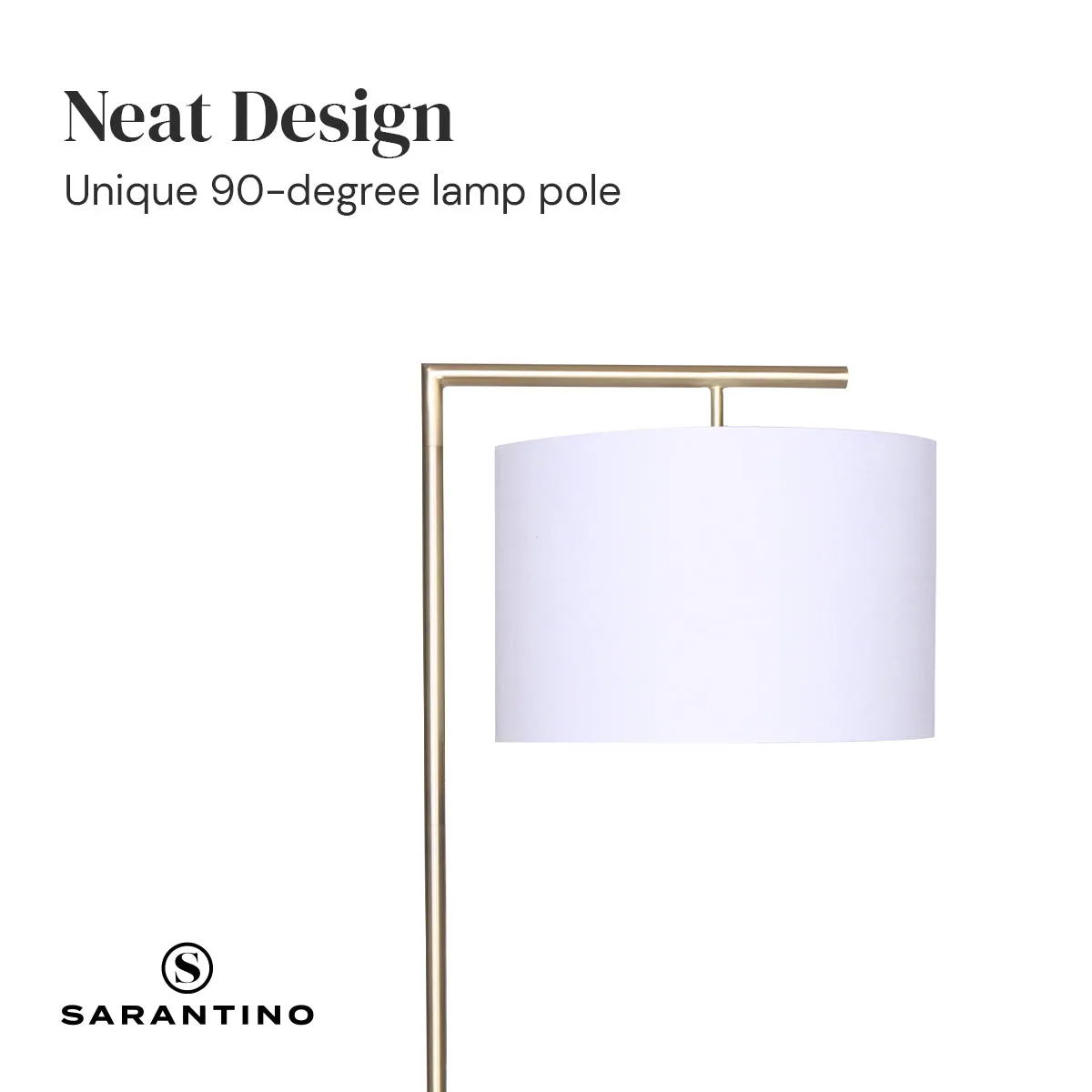 Brass Arc Floor Lamp with Drum Shade & Foot Switch