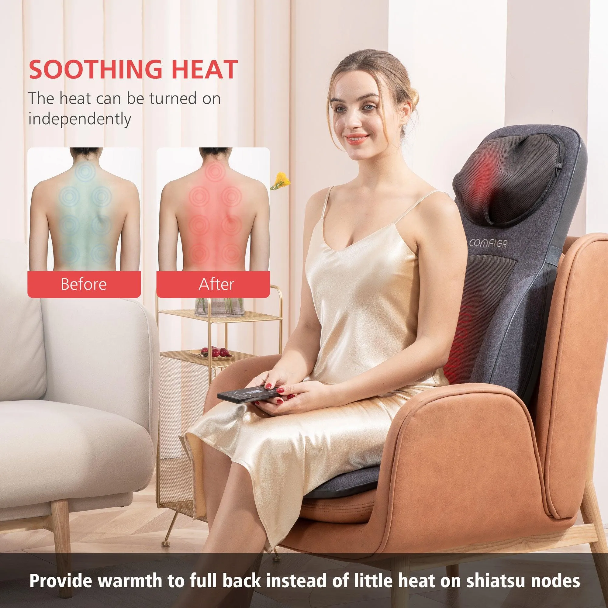 Comfier Shiatsu Neck Back Massage Seat Cushion with Heat,Adjustable Kneading Rolling Massage Chair - 2113