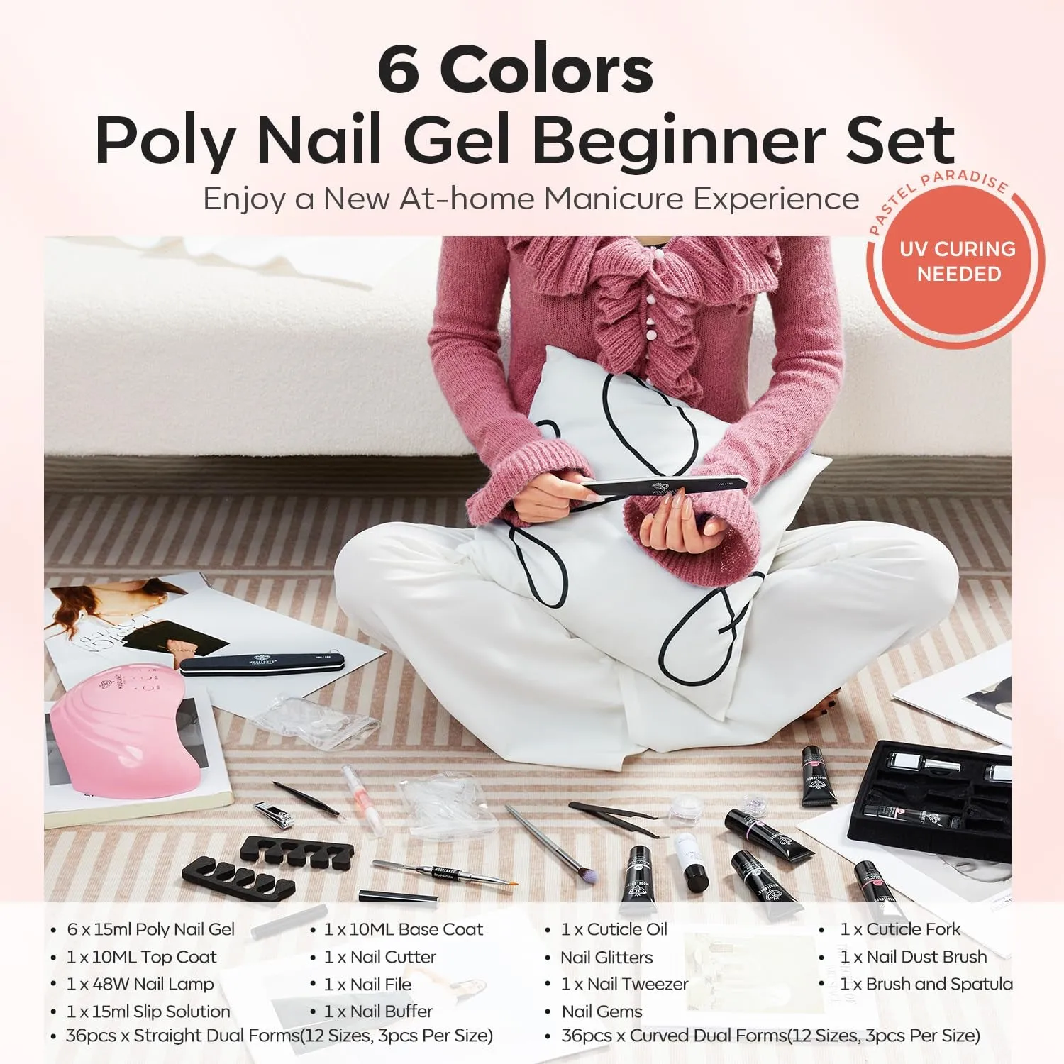 Complete Poly Nail Gel Starter Kit with 48W Lamp and 6 Colors - All-in-One Nail Art Essentials