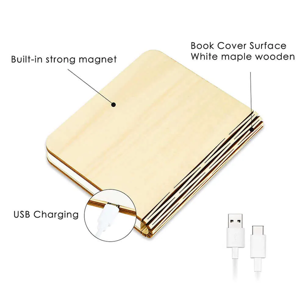 Customized Wooden Folding Magnetic Book Lamp with Photo and Text