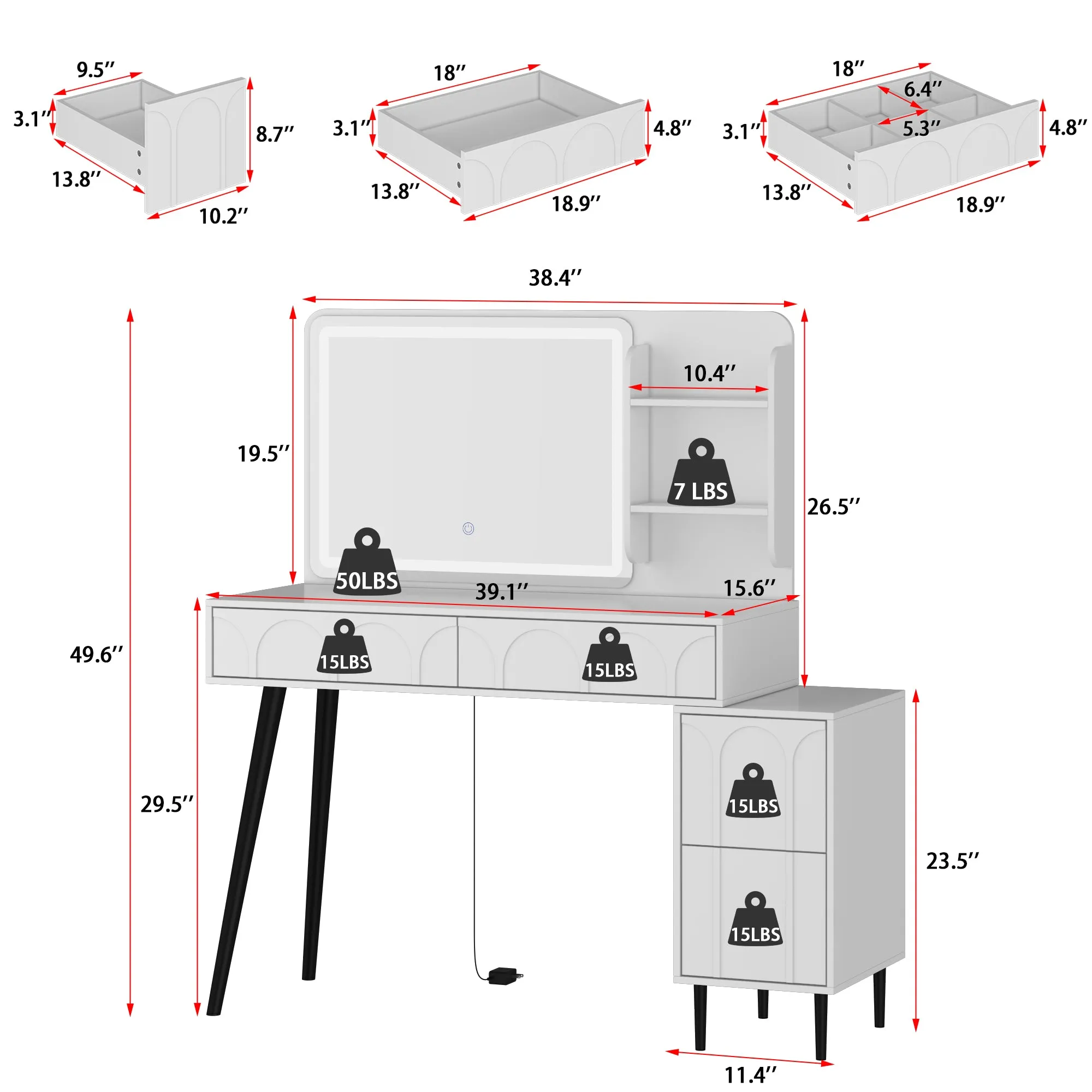 Dressing Table With Touch Screen Lighted Mirror And Legs