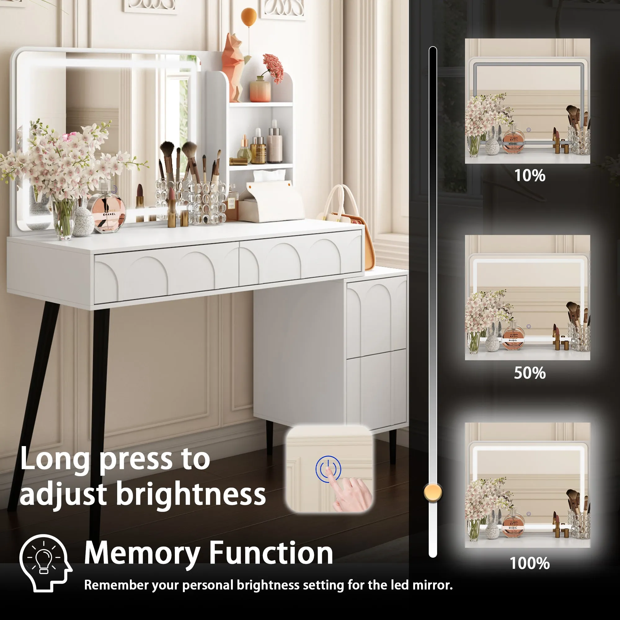 Dressing Table With Touch Screen Lighted Mirror And Legs