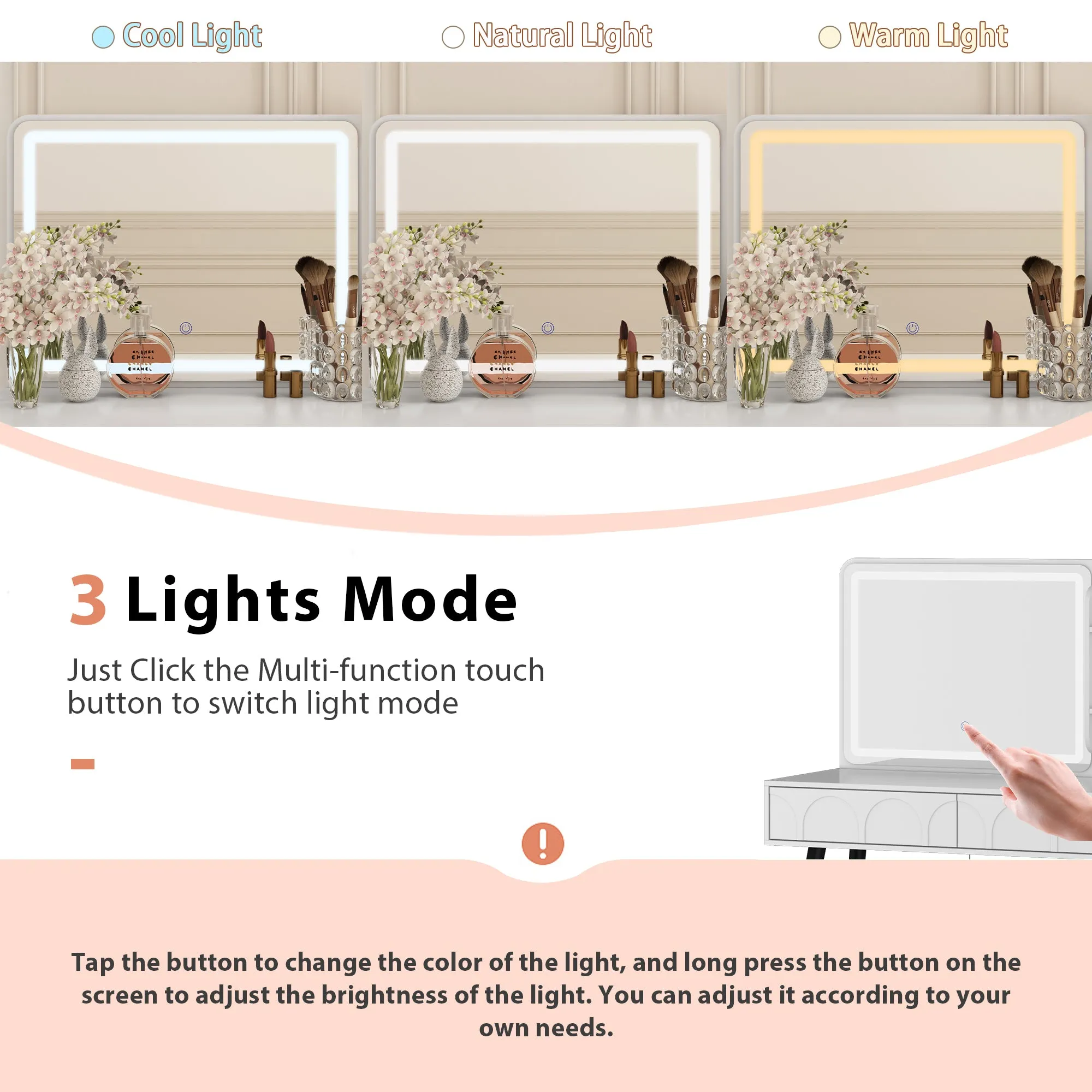 Dressing Table With Touch Screen Lighted Mirror And Legs