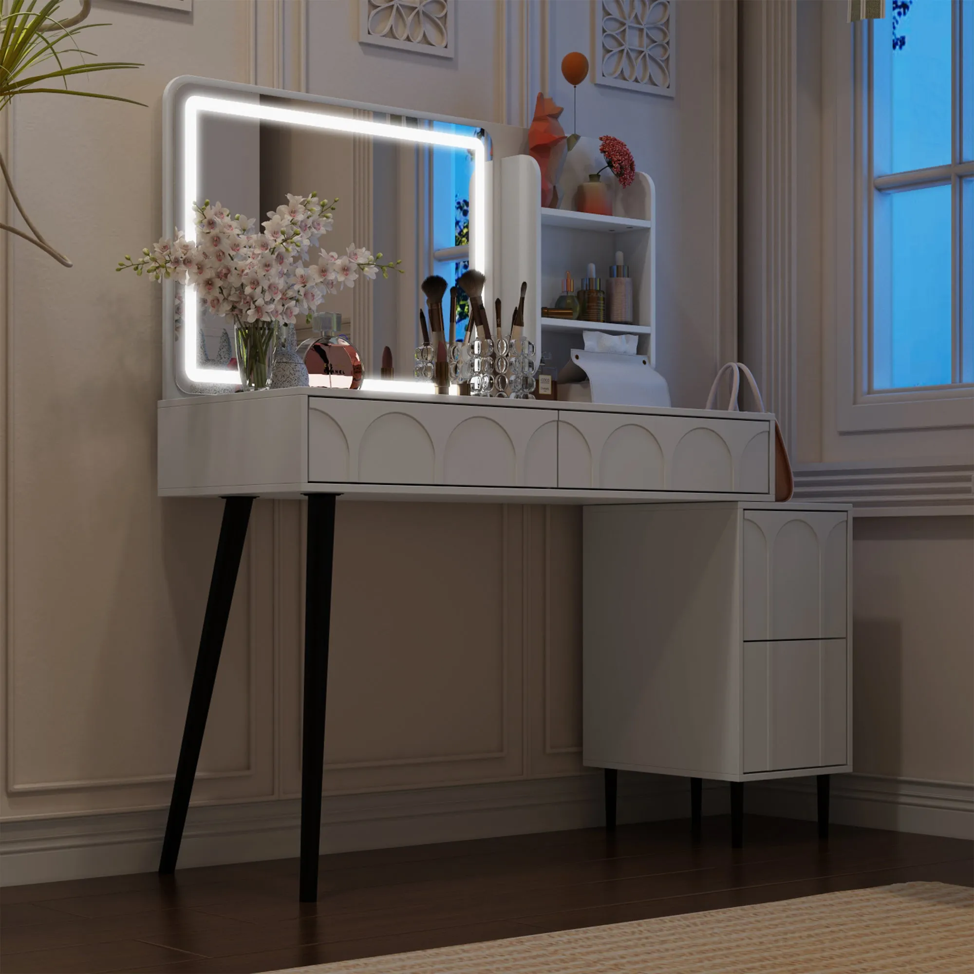 Dressing Table With Touch Screen Lighted Mirror And Legs