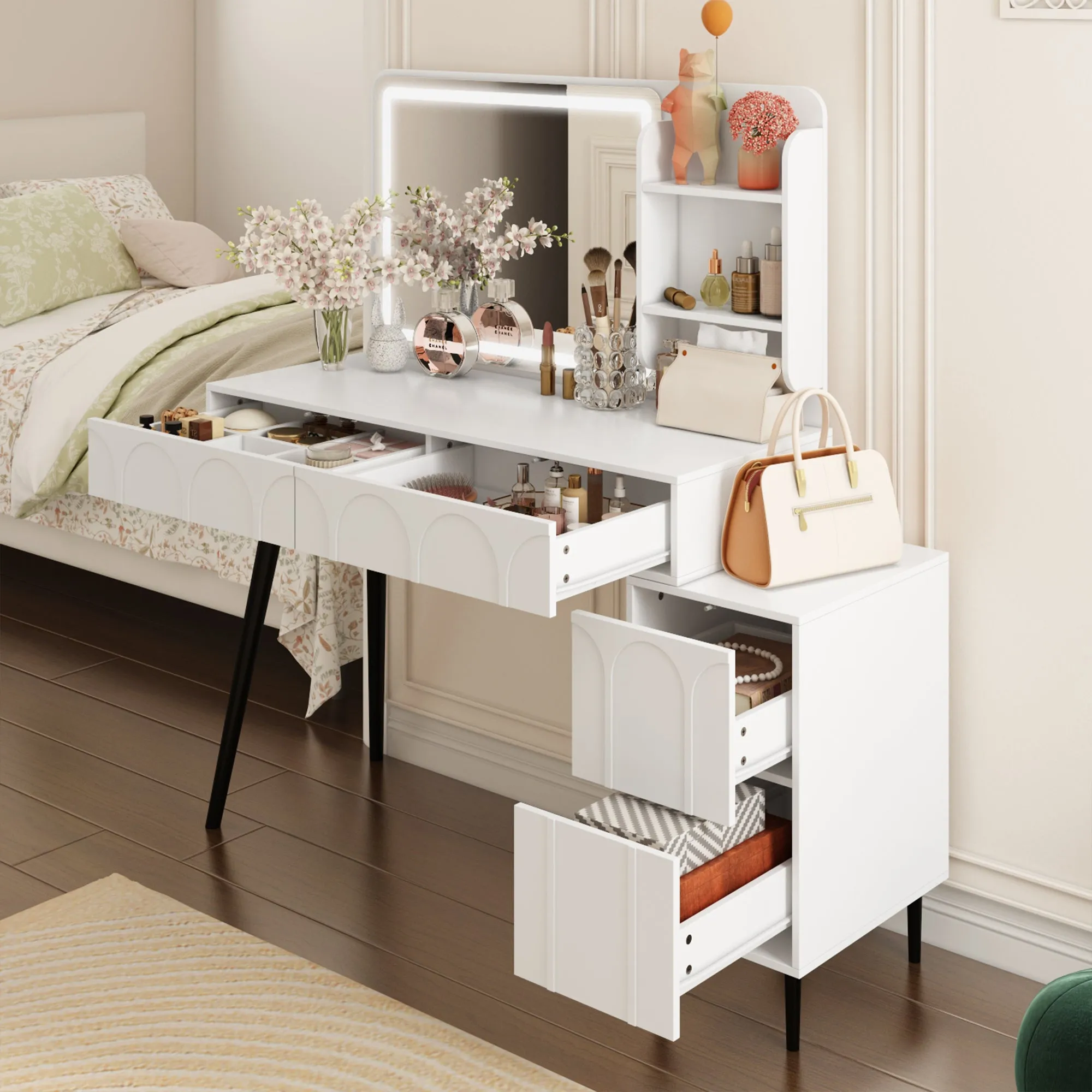 Dressing Table With Touch Screen Lighted Mirror And Legs