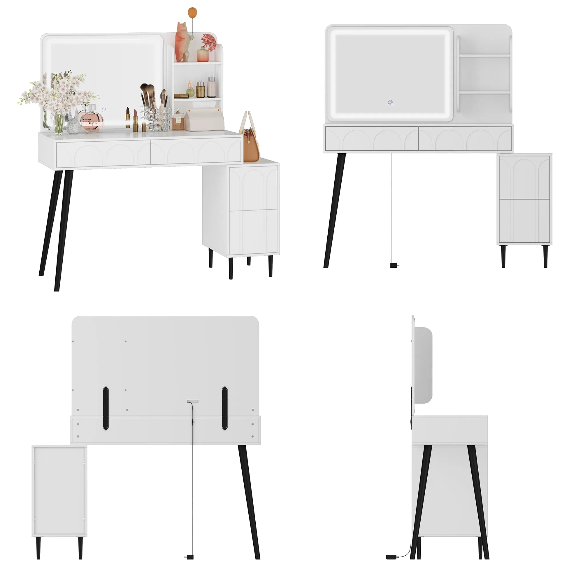 Dressing Table With Touch Screen Lighted Mirror And Legs