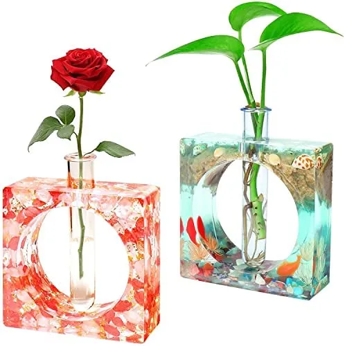 Eoast Silicone Resin Planter Propagation Vase Casting Mould with 1 Test Tubes for Hydroponic/Flowers (Square Shape)