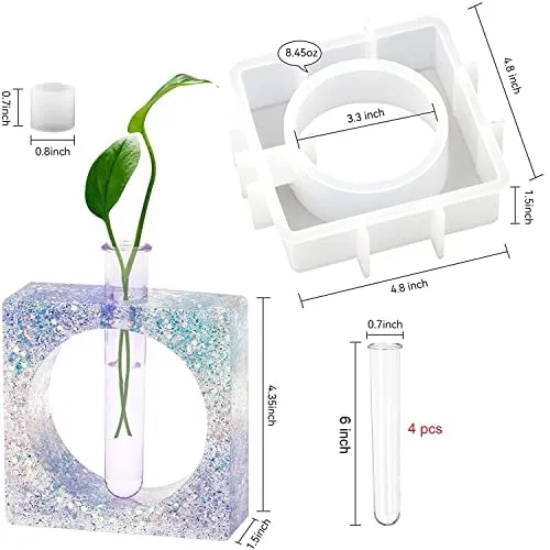 Eoast Silicone Resin Planter Propagation Vase Casting Mould with 1 Test Tubes for Hydroponic/Flowers (Square Shape)