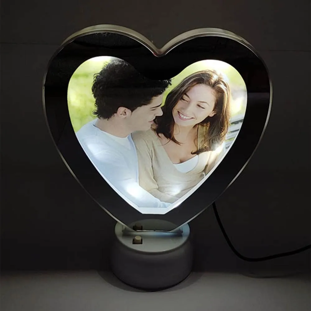 Florian Customized Magic Mirror Cum Photo LED Heart Shape Frame | Best Gift for Girlfriend Wife Husband Boyfriend Brother Sister for Birthday Anniversary Valentines Day