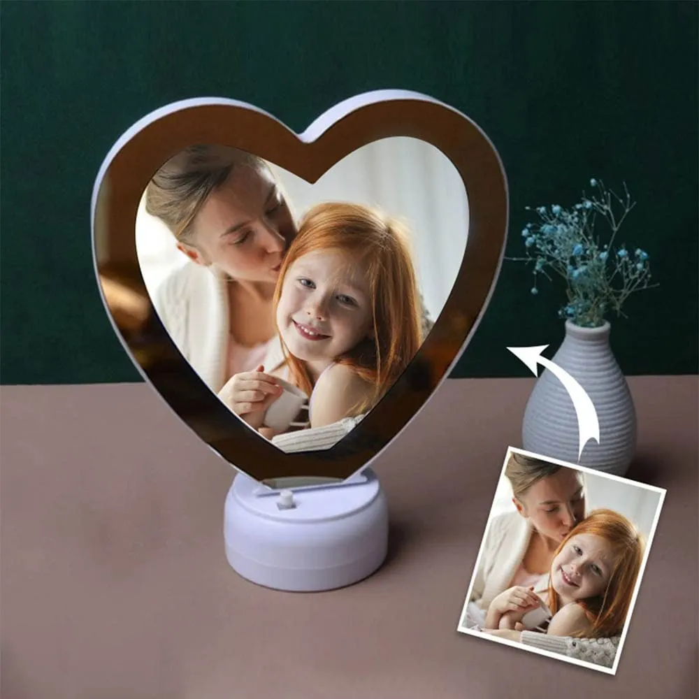 Florian Customized Magic Mirror Cum Photo LED Heart Shape Frame | Best Gift for Girlfriend Wife Husband Boyfriend Brother Sister for Birthday Anniversary Valentines Day