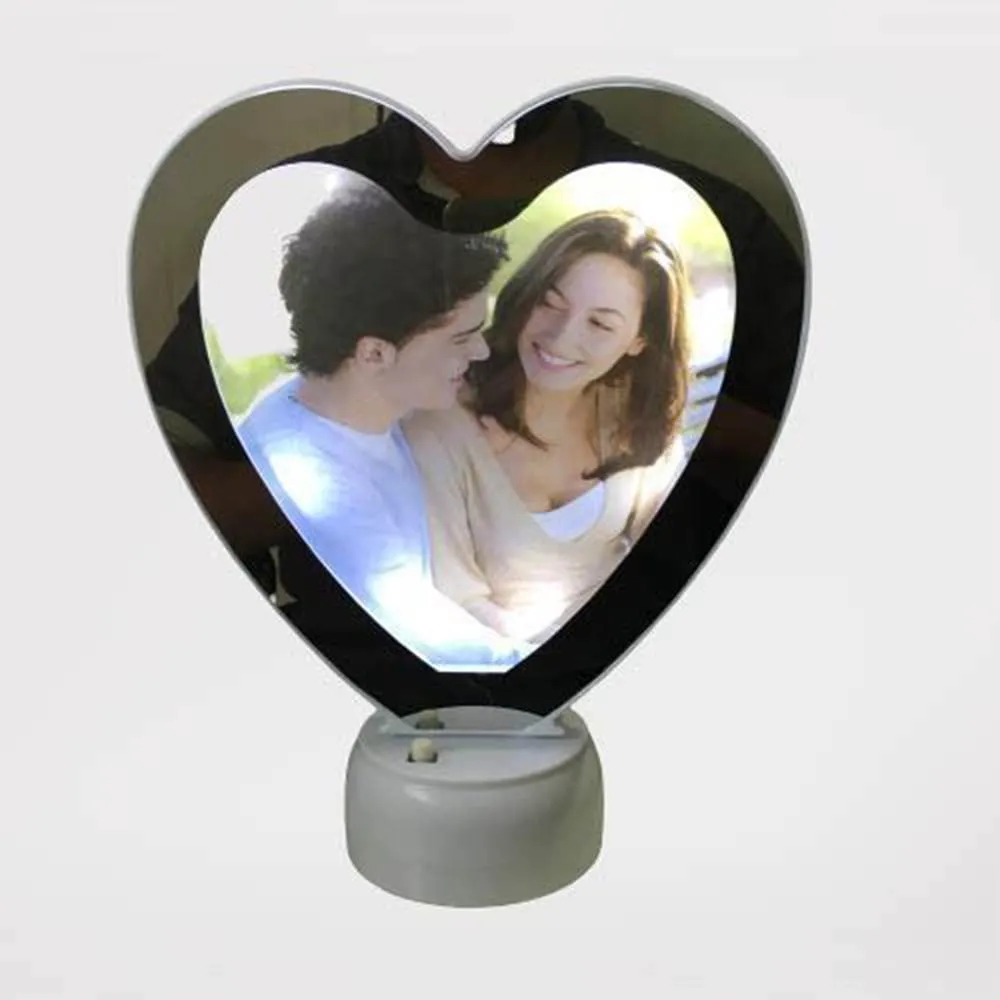 Florian Customized Magic Mirror Cum Photo LED Heart Shape Frame | Best Gift for Girlfriend Wife Husband Boyfriend Brother Sister for Birthday Anniversary Valentines Day