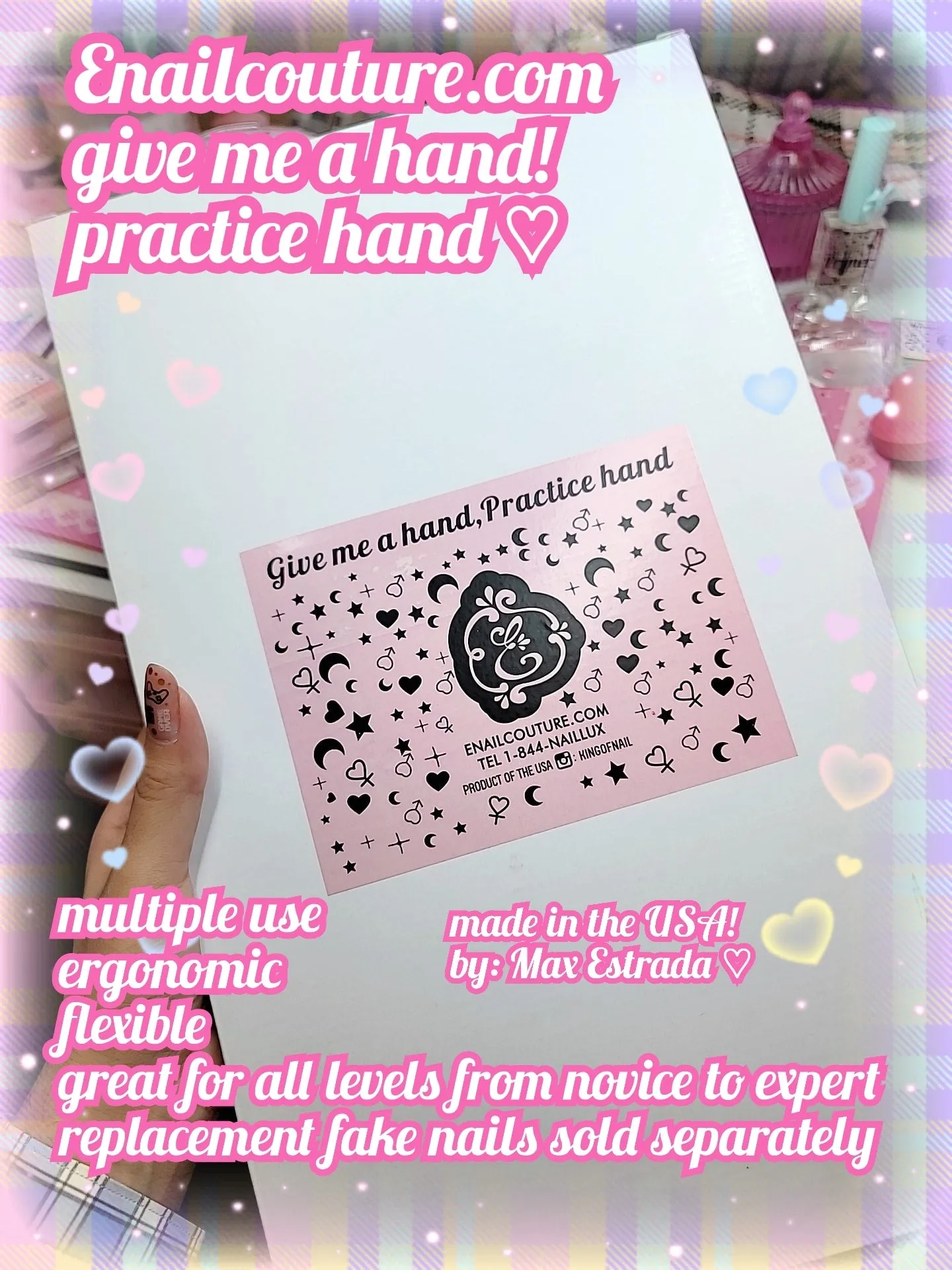 Give me a hand, Practice Hand! (Practice Hand for Acrylic Nails-Flexible White Pink Nail Mannequin Hands Kits- Movable False Fake Nail Practice Hand Training Manicure DIY Print Practice Tool)