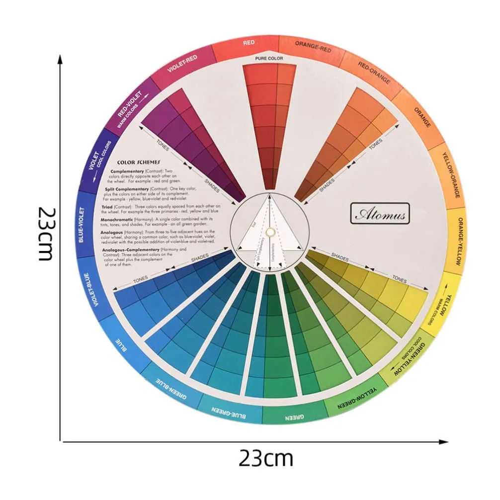 HEALLILY Color Board Chart- Rotatable Color Wheel Watercolor Colour Mixing Guide Wheel Pigment Colour Palette Wheel Painting Mixing Learning Guide