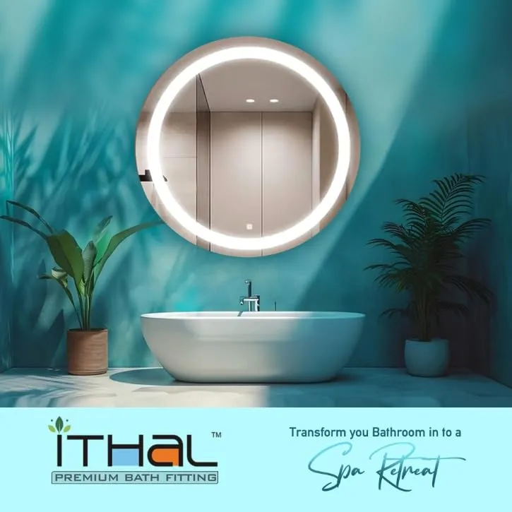 ITHAL - Led Mirror for Bathroom with 3 in 1 Led Light - Wash Basin Mirror for Wall - Stylish Round LED Mirror (WAM, White & Warm White) - (24 X 24, 20×20,18x18 Inch) - Round