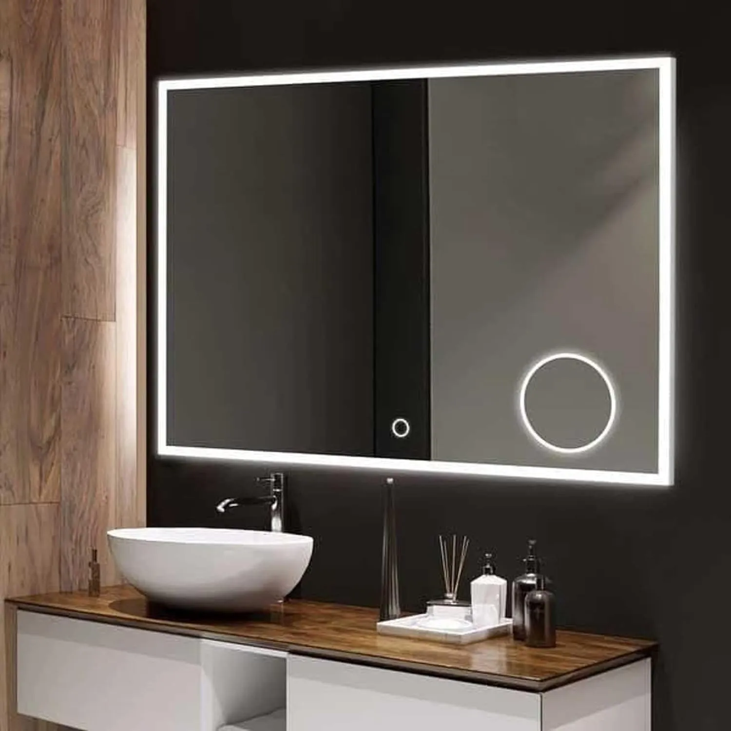 KALYAN TRADERS led & Traditional Mirror - Decorative Luxurious Decor Wall Mirror for Bathroom, washbasin and 3 led Lighting Mirror (Warm,White,Natural White) and Shape-(Rectangular)-(24x24).