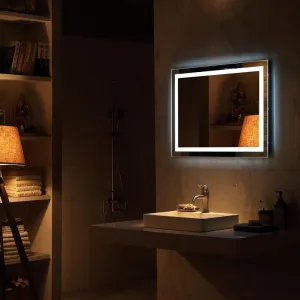 KALYAN TRADERS led and Wall Mirror - Decorative Interior Decor Mirror for Bathroom, Bedroom Makeup Room and Wash Basin Mirror 3 led Lights (Warm,White,Natural White) and Shape Rectangular (24X30).