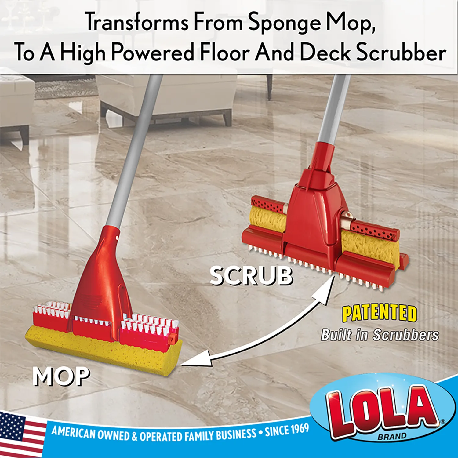 Lola Pro Amazin Sponge & Scrubber Roller Mop, w/ Ergonomic Comfort Rubber Grip