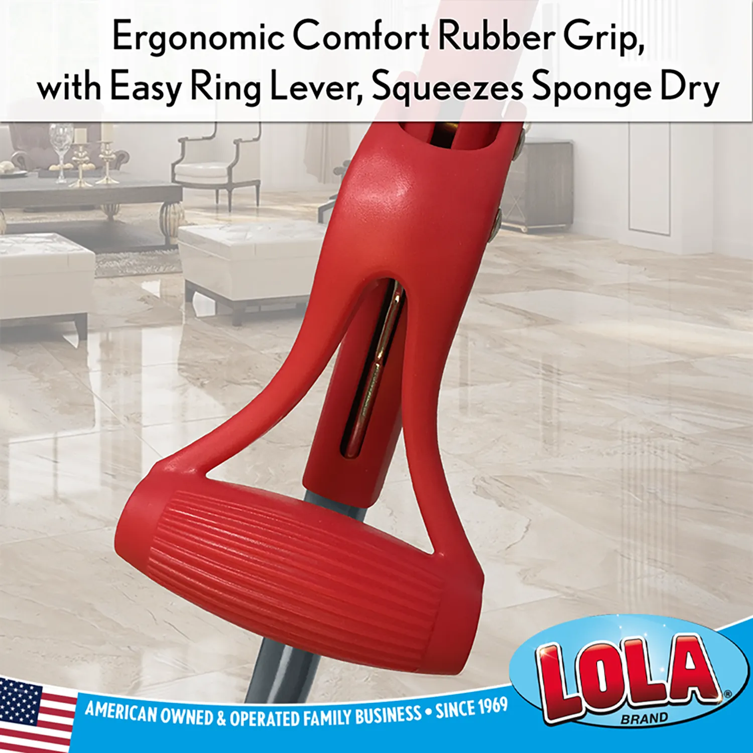 Lola Pro Amazin Sponge & Scrubber Roller Mop, w/ Ergonomic Comfort Rubber Grip