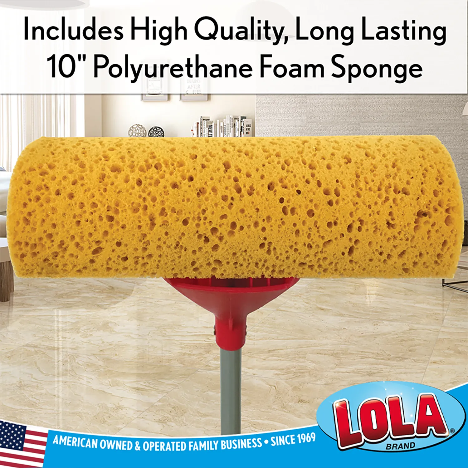 Lola Pro Amazin Sponge & Scrubber Roller Mop, w/ Ergonomic Comfort Rubber Grip