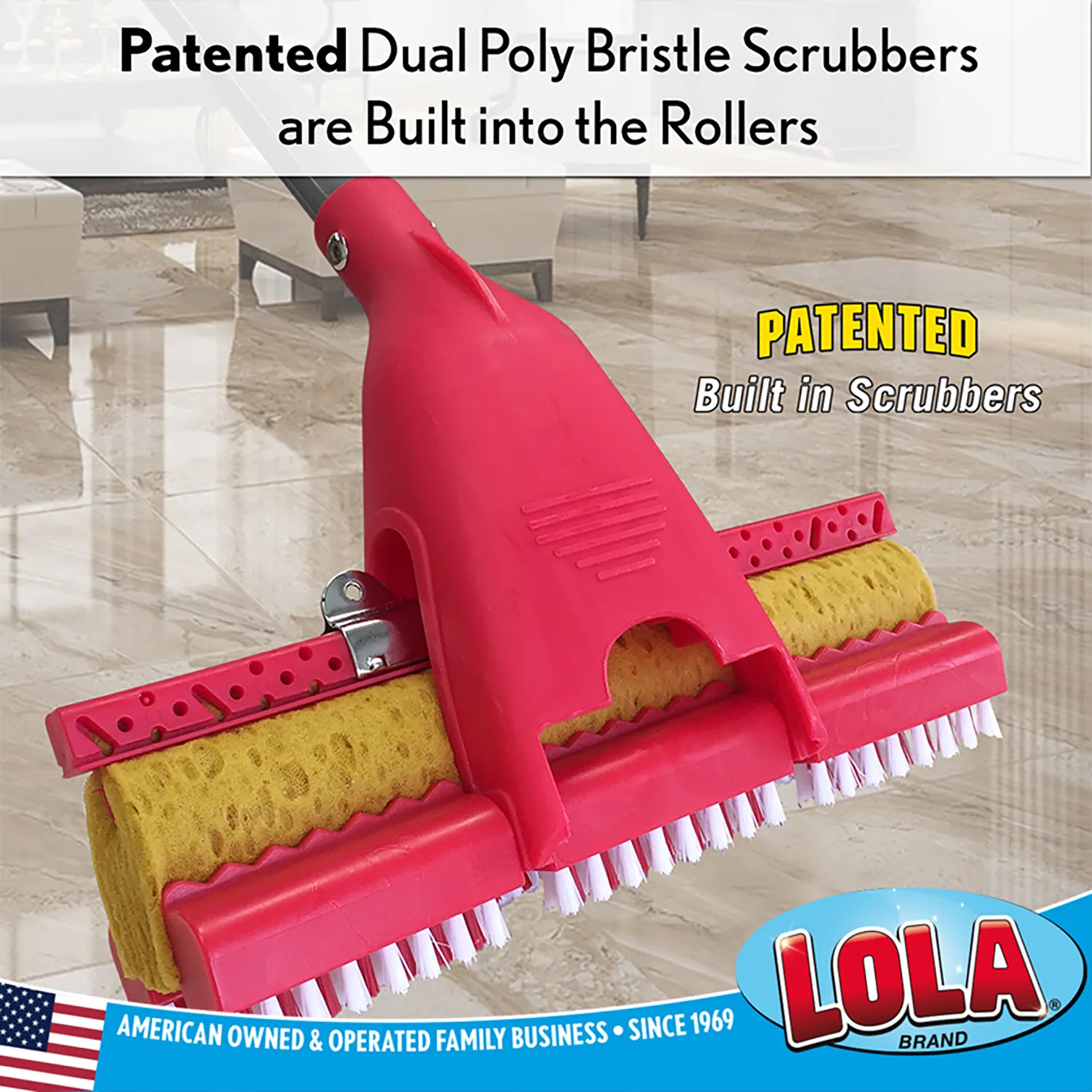 Lola Pro Amazin Sponge & Scrubber Roller Mop, w/ Ergonomic Comfort Rubber Grip