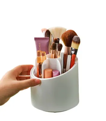 Makeup Brush Holder, 360 Rotating Makeup Organizer with Clear Cover Cosmetics Storage Display Case, with 7 Compartments