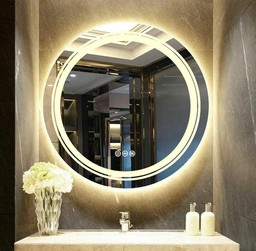 MIRROR WORLD led mirror glass with touch sensor for Bathroom/3 Tone (White Light, Natural Light, Warm Light)/stylish wall mirror for living Room/Bedroom/Dressing Room and Round shape-15x15.