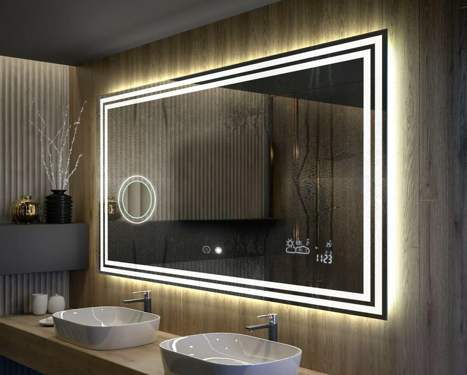 MIRROR WORLD Rectangular Shape 3D, led Mirror with Touch Sensor, Wall Mounted Mirror for Bathroom & Makeup Room Mirror with 3 Lighting Options (Warm, White, Natural White) - Stylish Mirror. (W3)