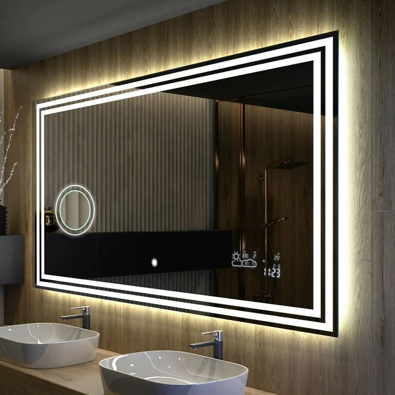 MIRROR WORLD Rectangular Shape 3D, led Mirror with Touch Sensor, Wall Mounted Mirror for Bathroom & Makeup Room Mirror with 3 Lighting Options (Warm, White, Natural White) - Stylish Mirror. (W3)