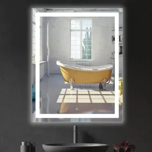 MIRROR WORLD Wall and led Bathroom Mirror with Touch Sensor/3 Tone(White Light, Natural Light, Warm Light)/Designer Mirror for Living Room/Bedroom/Dressing Room–Rectangle Shape (18x24 inch)-W1.