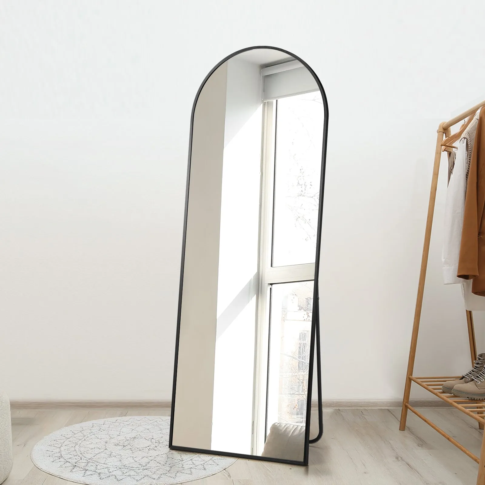 Oikiture Full Length Mirror Arched Dressing Floor Mirrors Free Standing Black